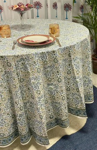 Vista 151 de Ridhi Mantel redondo estampado a mano color rosa flamenco 110 pulgadas 100%