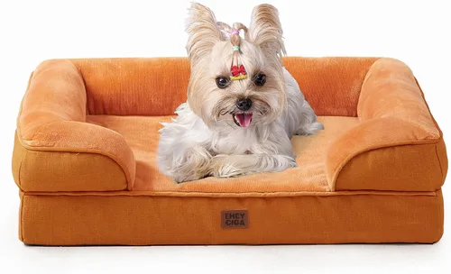 Vista 17 de EHEYCIGA – Cama ortopédica impermeable para perros pequeños, de espuma viscoelástica tipo caja de huevos, con bordes elevados y base antideslizante