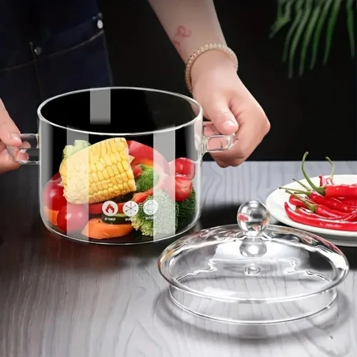 Vista 7 de Olla de vidrio de 1.6L/57Oz con tapa, olla de cocina para estufa con asa y tapa, olla transparente para sopa con tapa, para sopa, leche, comida