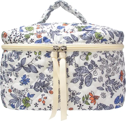 Vista 35 de PAZIMIIK - Bolsa de maquillaje de algodón para mujer, grande, acolchada para viaje, Rosa (Bow Pink), Vintage
