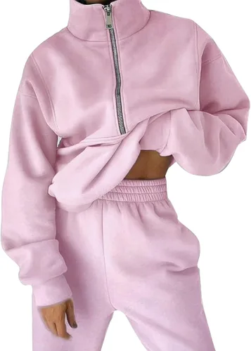 Vista 2 de Conjunto deportivo de 2 piezas con media cremallera para mujer, conjunto de sudadera para viajar