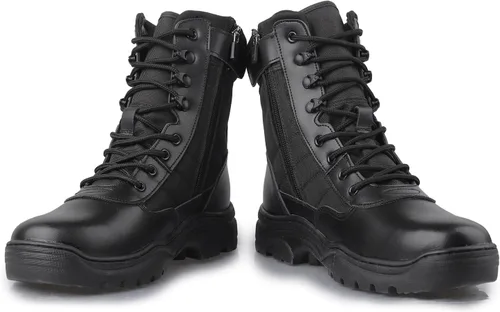 Vista 6 de Botas tácticas militares de combate para hombre, con cremallera lateral, botas de trabajo para el ejército y la policía, antideslizantes para tareas