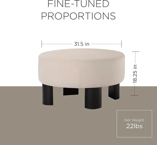 Vista 2 de Maven Lane Celia - Otomano tapizado redondo grande y contemporáneo, reposapiés acolchado para sofá o silla con patas de madera en acabado negro