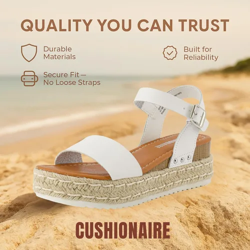 Vista 6 de Sandalias de plataforma CUSHIONAIRE Melissa estilo alpargata para mujer con correa al tobillo ajustable y plantilla de espuma viscoelástica