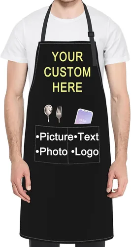 Vista 9 de Delantales personalizados para mujeres y hombres, delantal personalizado con bolsillos, imagen, texto, logotipo, delantales de cocina