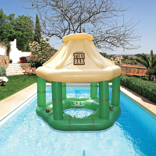 Vista 6 de 7.5' crema y verde tropical piscina inflable flotante Tiki Bar