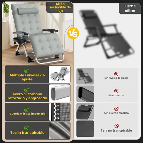 Vista 6 de Suteck - Silla de gravedad cero, sillas plegables con cerradura de aleación de aluminio Folding Patio Recliner w/Removable Pad, Adjustable