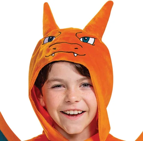 Vista 4 de Disguise Disfraz de Charizard para niños, disfraz oficial de Pokémon con capucha, talla infantil extra pequeño (3T-4T)