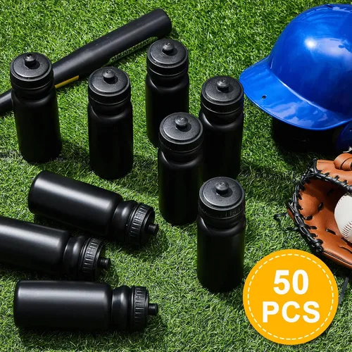 Vista 4 de 50 botellas de agua deportivas de 20 onzas, botellas de agua de plástico reutilizables a granel, botellas de agua en blanco sin BPA para eventos