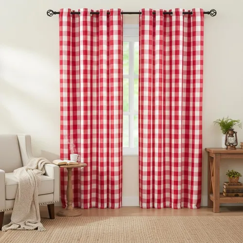 Vista 19 de Jubilantex Paneles de Cortina Semitransparentes a Cuadros Buffalo Blanco y Negro, Cortinas Texturizadas a Cuadros Gingham, Cortinaje, Cortinas