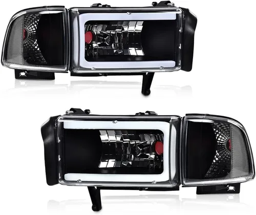 Vista 18 de PIT66 Conjunto de faros LED para Dodge Ram 1500 2500 3500 1994-2002 Reflector ámbar con carcasa negra