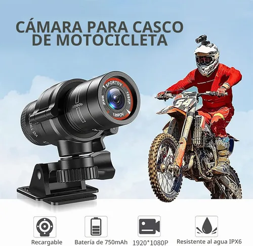 Vista 3 de Cámara de casco de motocicleta 1080P, 120 cámara de acción deportiva gran angular, micrófono integrado con soporte y correa para casco