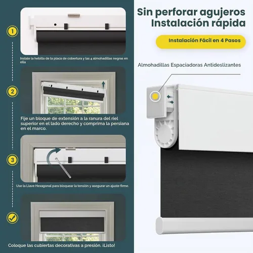 Vista 3 de Persianas motorizadas sin taladro, persianas automáticas para ventanas, persianas enrollables eléctricas con control remoto, persianas inteligentes