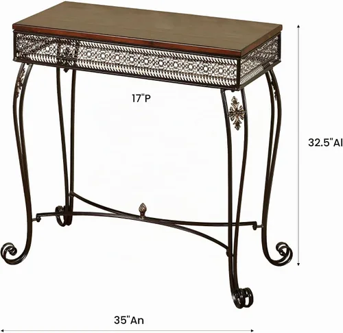 Vista 3 de Touch of Class Charleston Mesa consola calada ornamentada de bronce Madera y metal Patas de desplazamiento Mesas de estilo elegante