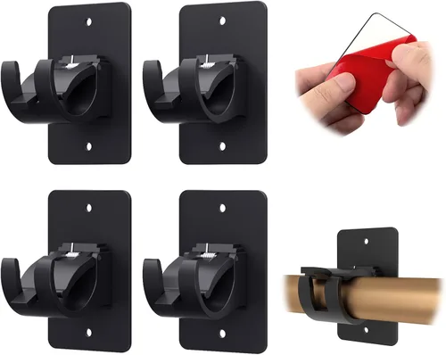 Vista 10 de CIEMGNZOC 2 soportes de cortina sin taladro, barras autoadhesivas, ganchos de cortina ajustables para barras de menos de 1.57 pulgadas (transparente)