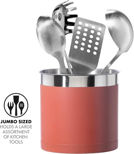 Vista 3 de OGGI - Portautensilios de acero inoxidable extragrande - Organizador de utensilios de cocina de 7", con base con peso para mayor estabilidad