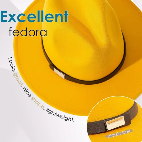 Vista 66 de Sombreros Fedora para hombre, sombrero Panamá de ala ancha con cinturón clásico Unisex Felt Fedora, Adjustable Fit, Breathable Sweatband, All-Day