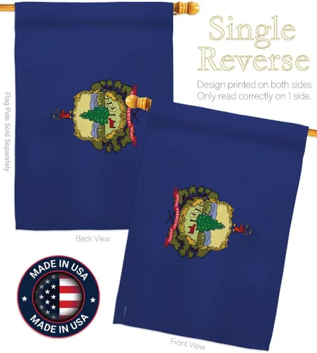 Vista 3 de HS191546-P3 Vermont Americana States Decorative Vertical, House Flag Set 28"x 40" w/Flagpole, Multi
