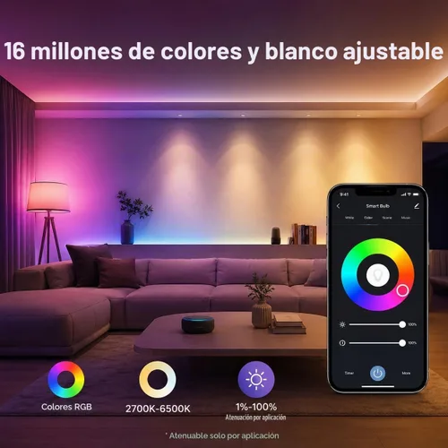 Vista 5 de Bombilla inteligente GU10 compatible con Alexa, Google Home, SmartThings, bombillas LED WiFi de 5 W, cambio de color, no requiere concentrador