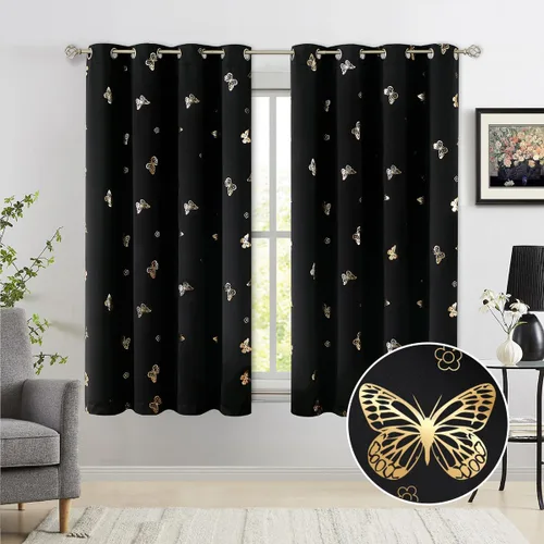 Vista 38 de Jubilantex - Cortinas opacas con diseño de mariposa dorada, 80 % rosa bebé Cortinas opacas 80% rosa lavanda/rosa bebé, estampado de mariposa