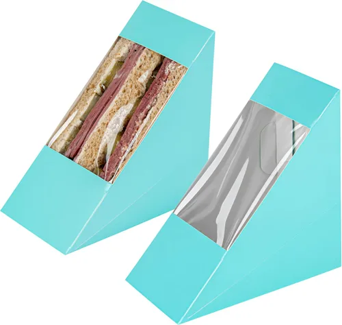Vista 17 de Restaurantware -Cafe Vision Cajas de papel sándwich de 4.8 x 2.8 pulgadas, 200 cajas medianas de cuña tipo sándwich - con ventana, desechables, Azul
