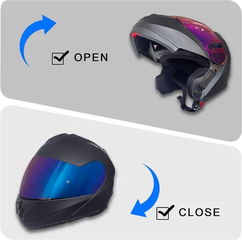 Vista 4 de KRN Casco de motocicleta modular reversible para adultos - Casco de calle aprobado por DOT, para carreras y con visor colorido y pasamontañas