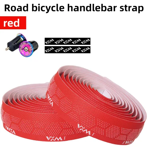 Vista 7 de VXM Bike Handlebar Tape,3D Silicone Particles Road Bicycle Bar Tape + Rainbow Steel Plugs,EVA Cycling Handle Grip Wrap-2 Rolls (red)