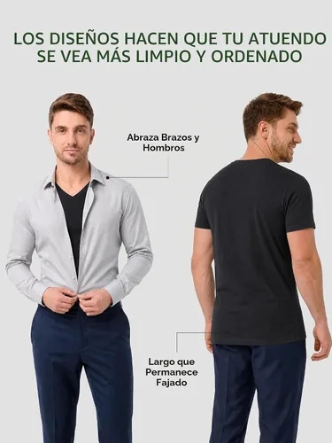 Vista 3 de DAVID ARCHY Camiseta interior de rayón de bambú con cuello en V que absorbe Paquete de 5 Negro - Cuello en V