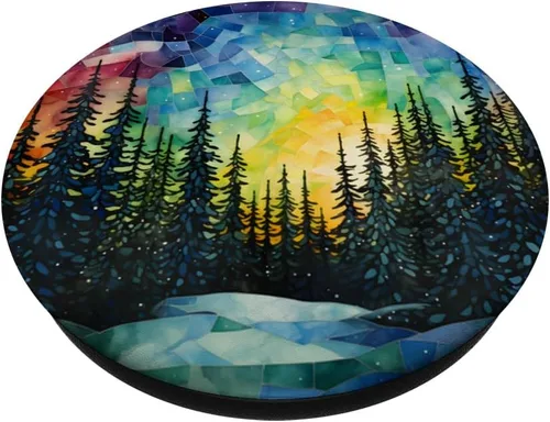Vista 2 de PopSockets PopGrip intercambiables estilo vidrieras de mosaico Northern Lights