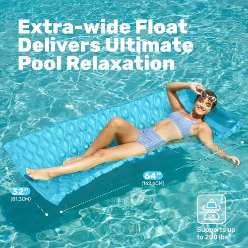 Vista 3 de SLOOSH Inflatable Pool Floats Raft,Floating Lounge for Adults,64x32 inch Swimming Mat Pool Mattress with Headrest,2 Pieces Float Air Mat for Summer