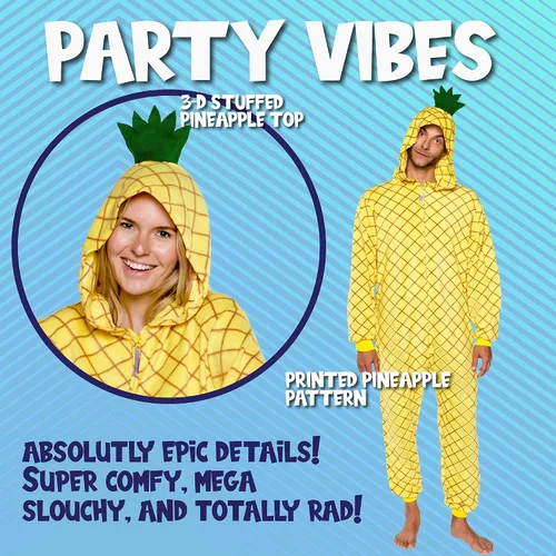 Vista 2 de Slim Pineapple and Avocado Adult Onesie - Food Halloween Costume - One Piece Cosplay Suit for Adults, Women and Men FUNZIEZ!