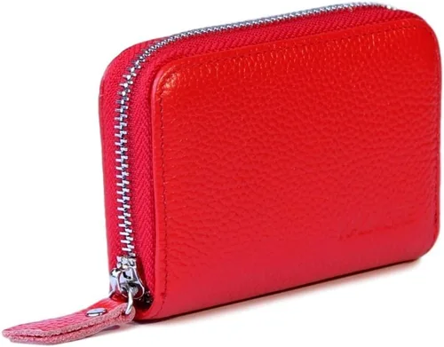 Vista 3 de Women's Leather RFID Zipper Card Wallet Small Purse with Id Window