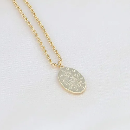 Vista 6 de Collar de oro de 18 quilates collar de medallón collar de moneda milagrosa para mujer collar religioso Metal