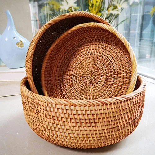 Vista 6 de Ochine Cesta de pan de mimbre natural, cestas de pan de frutas de mimbre vintage, cesta redonda para servir alimentos, cesta de sauce, cesta