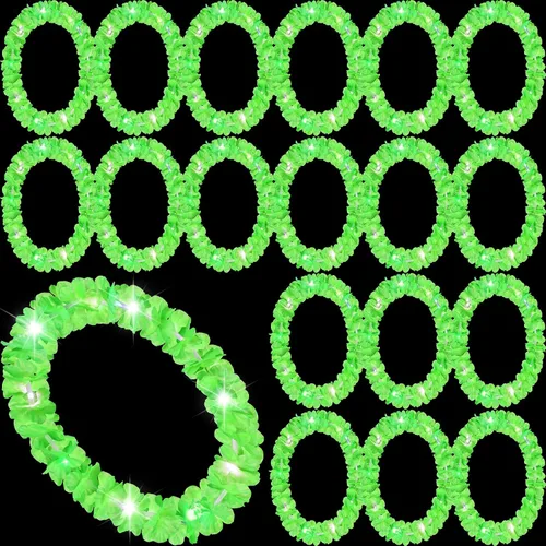 Vista 27 de Sherr 24 piezas de collares de flores hawaianas con luces LED para boda, luces LED para luau, collares de flores hawaianas para playa, carnaval