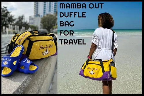 Vista 8 de Bolsa de lona Kobe para viajar. Bolsas de gimnasio deportivas para hombres, bolsa de transporte para viajes. Bolsa de lona amarilla de los Lakers