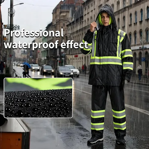 Vista 2 de SRsafety Equipo de lluvia de alta visibilidad, equipo de lluvia de trabajo de alta visibilidad clase 3 para hombres, trajes de lluvia de construcción