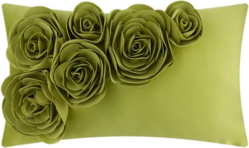 Vista 14 de JWH Funda de almohada decorativa de flores 3D, hecha a mano, funda de almohada floral de terciopelo suave, cojín lumbar para cama, sala de estar