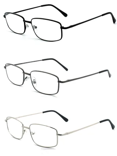 Vista 9 de Gafas de lectura rectangulares extra anchas de metal para hombres y mujeres 3 piezas - negro
