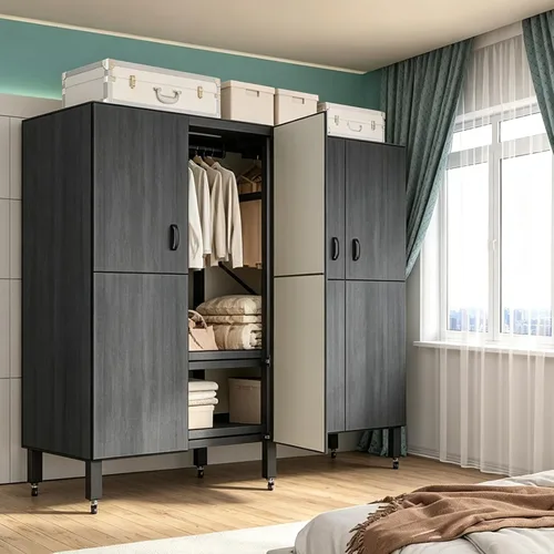 Vista 12 de Armario portátil resistente con puertas magnéticas, perchero de metal resistente de 1500 libras, perchero plegable para ropa, para dormitorio, sala