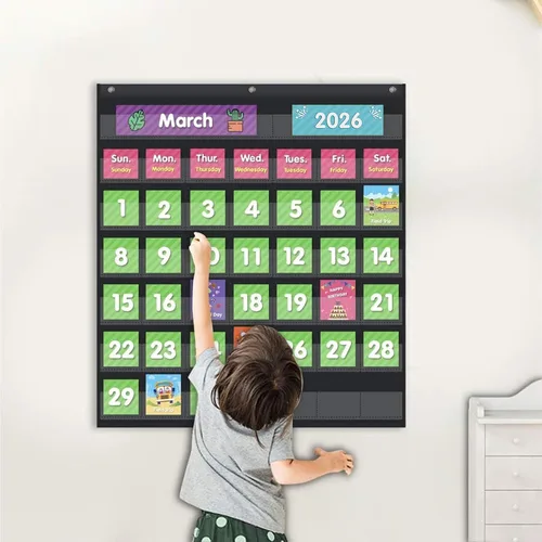 Vista 7 de EAMAY - Calendario mensual de bolsillo para aula con 71 tarjetas para el aprendizaje de niños para el hogar, suministros para la educación en casa