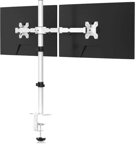 Vista 12 de Suptek Soporte de escritorio para monitor doble, brazo de monitor doble ajustable para 2 pantallas de computadora de hasta 27 pulgadas, poste extra