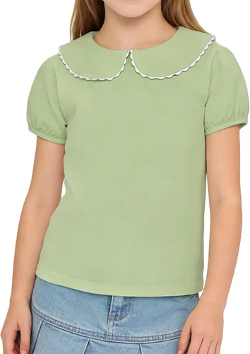 Vista 12 de LYSMuch Camisa básica de manga corta con cuello Peter Pan para niñas de 2 a 5 años, color liso