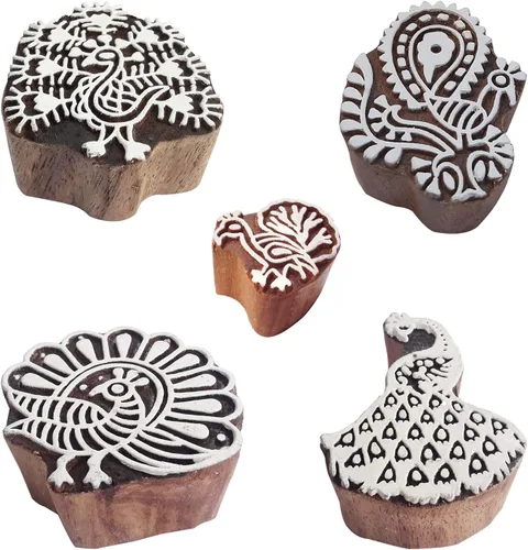 Vista 5 de Royal Kraft Sellos de impresión de madera de elefante (juego de 5) - DIY Henna tela textil papel arcilla cerámica bloques Htag2201