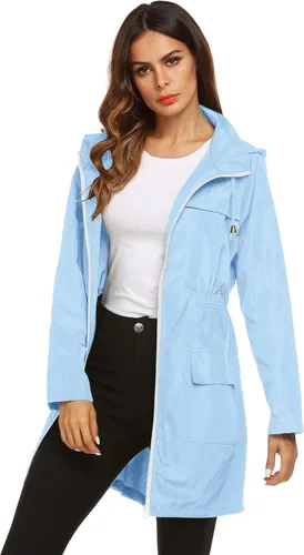 Vista 6 de Lomon - Chaqueta de mujer para la lluvia, impermeable y ligera, con capucha, para exteriores