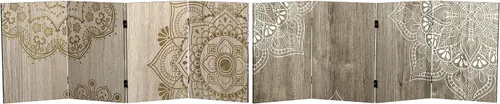 Vista 2 de Red Lantern Mandala corto de doble cara sobre lienzo de roble plegable de 2 pies con 4 paneles independientes y separador para dormitorio moderno