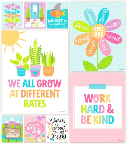 Vista 9 de Hadley Designs Póster motivacional para decoración de aula, 9 pósteres de aula de mentalidad de crecimiento, decoración de pared inspiradora