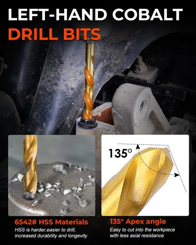 Vista 4 de Juego de 24 piezas de extractor de tornillos y brocas de mano izquierda, juego de extractor de tornillos fácil de quitar con broca de reversa