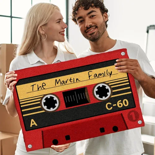 Vista 4 de ENCYCOM Tapete de puerta de casete personalizado con nombre de la familia, tapete familiar personalizado para entrada en interiores y exteriores