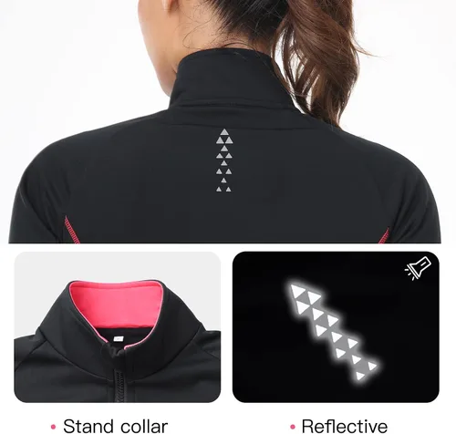 Vista 2 de DIFOS Chaquetas de ciclismo de forro polar para mujer, térmicas, cálidas, resistentes al viento, con cremallera completa, abrigo para correr